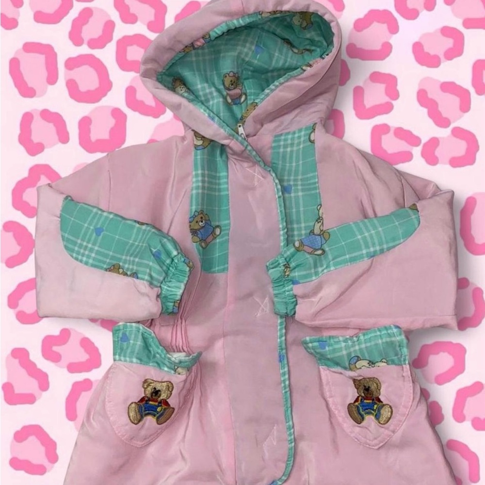 80s Pink and Green Teddy Bear Hooded Jacket